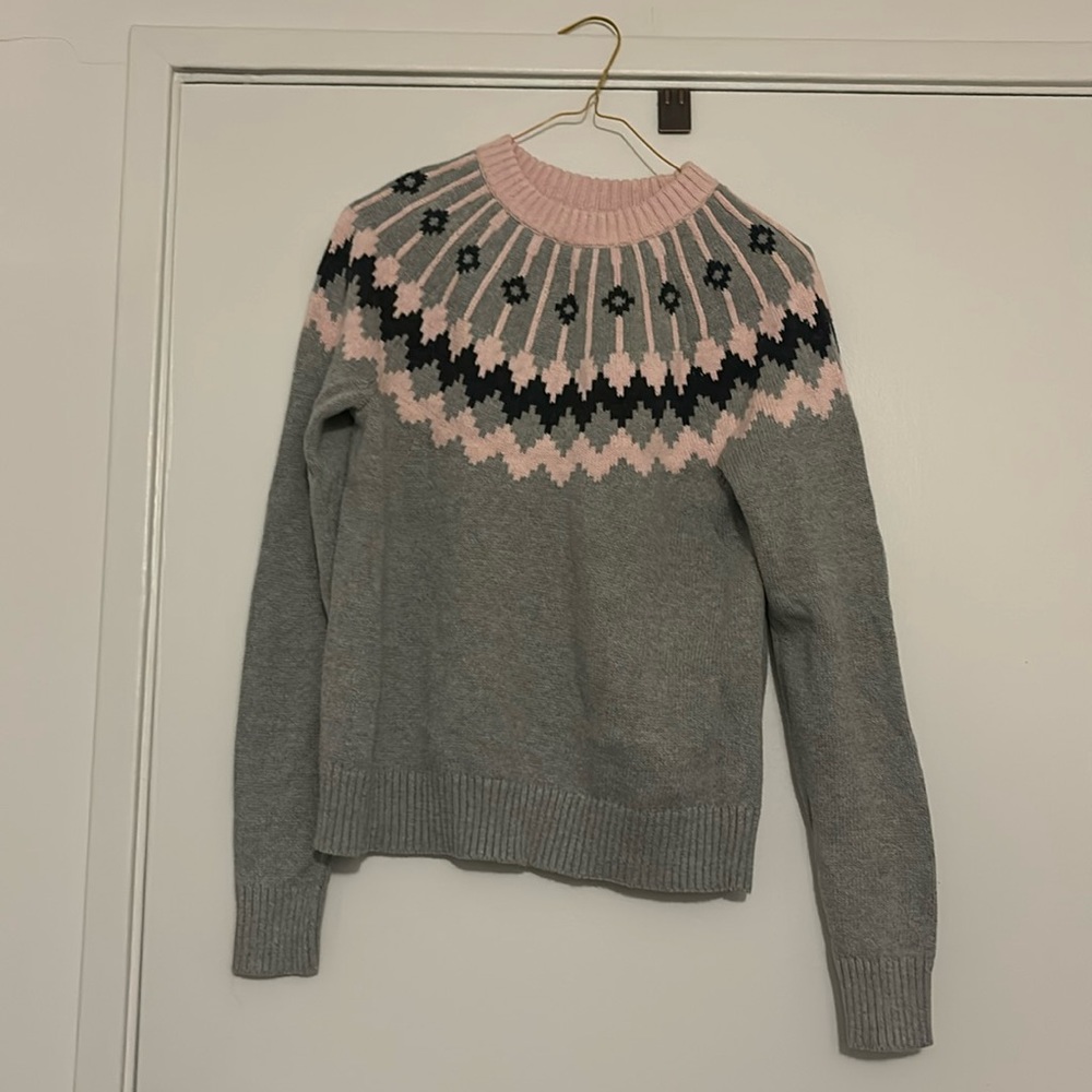 NWT Women’s J. Crew Fair Isle Sweater - Size Small in pink & grey